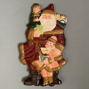 Vintage Paper Mache Old World Santa with Children Christmas Decoration